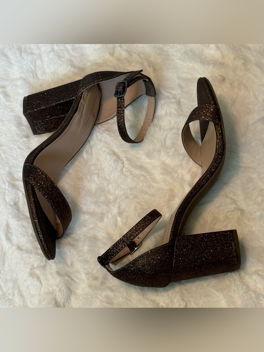 Bandolino Bronze Glitter Ankle-Strap Block Heels